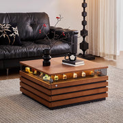 29'' Square Walnut Coffee Table with Built-In LED Display Shelf